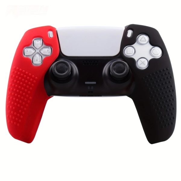PS5 DualSense  Силиконовый Чехол Черно-красный + накладки на стики